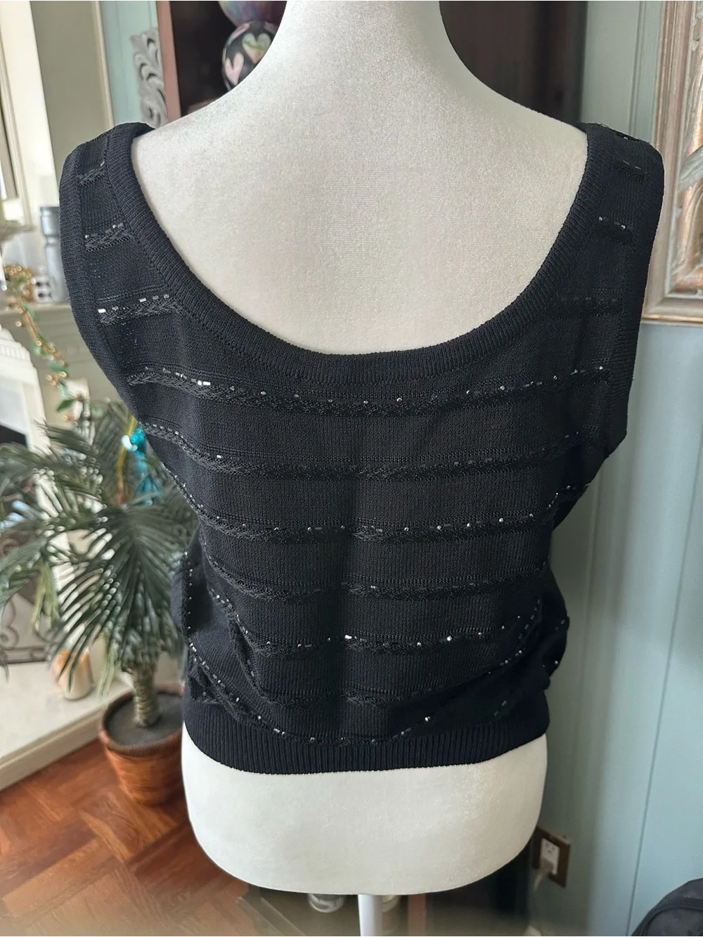 St. John Evening by Marie Gray Black Beaded Knit Tank Top